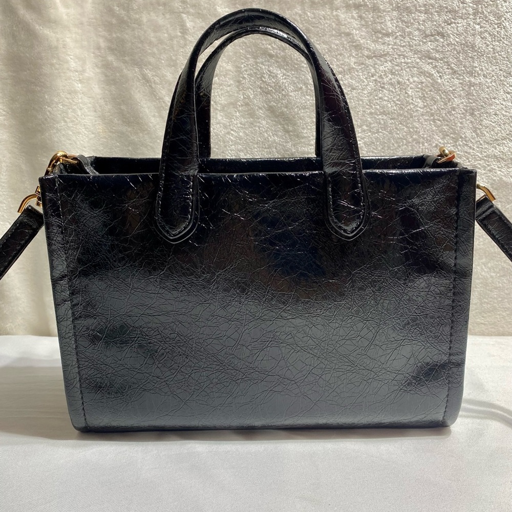 MICHAEL KORS Small Black Leather Tote Logo Handbag Gold Hardware Fall Classic - Picture 3 of 16